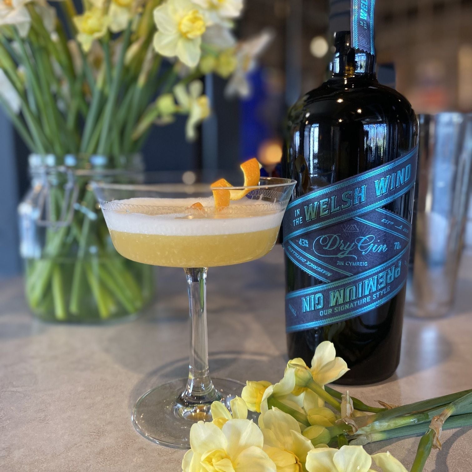 A black tea and orange sour cocktail made with In the Welsh Wind spirits