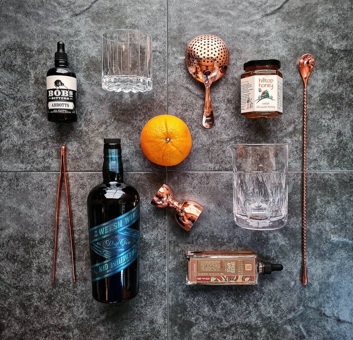 A honey gin old fashioned made with In the Welsh Wind gin