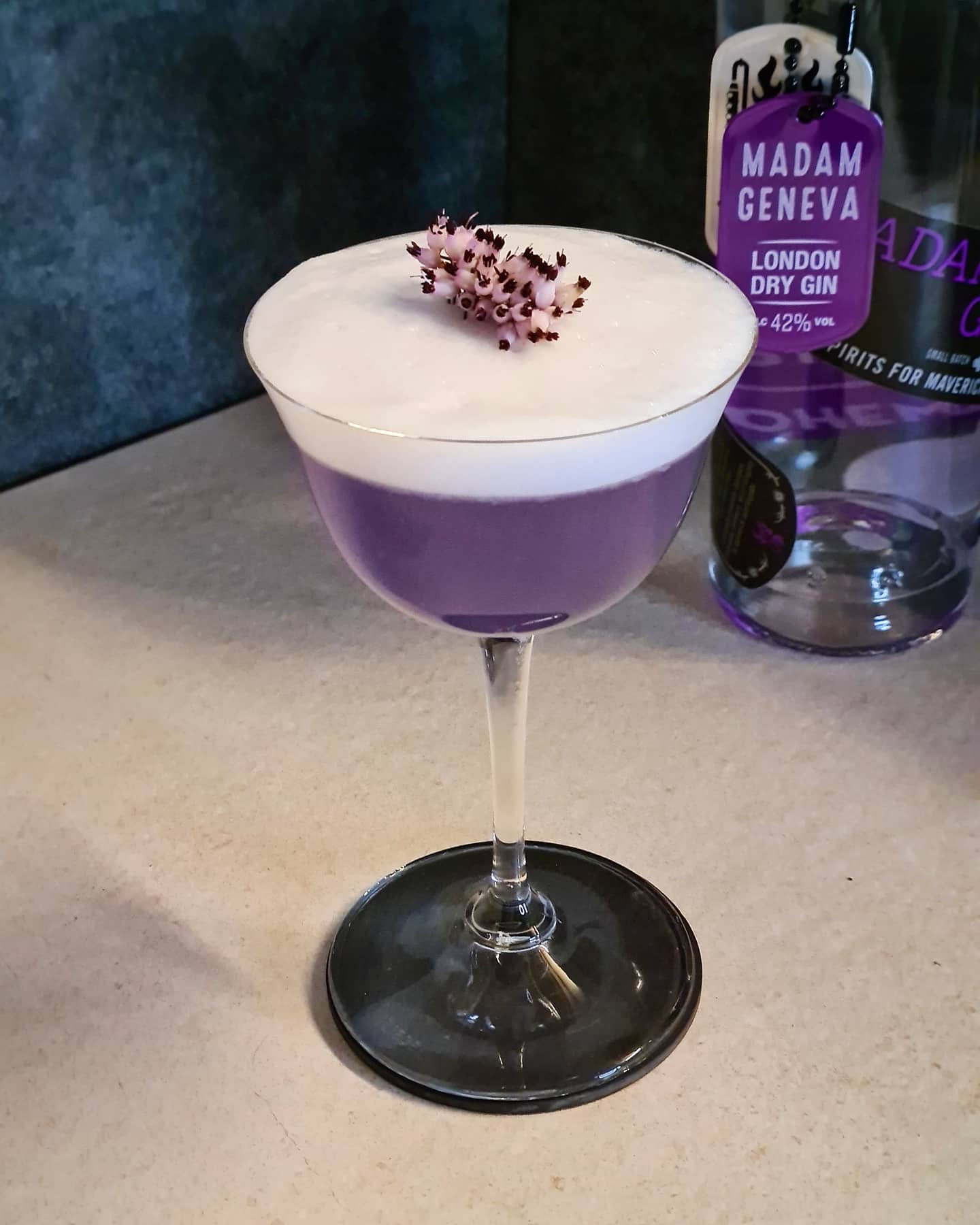 A violet gin cocktail made with In the Welsh Wind gin
