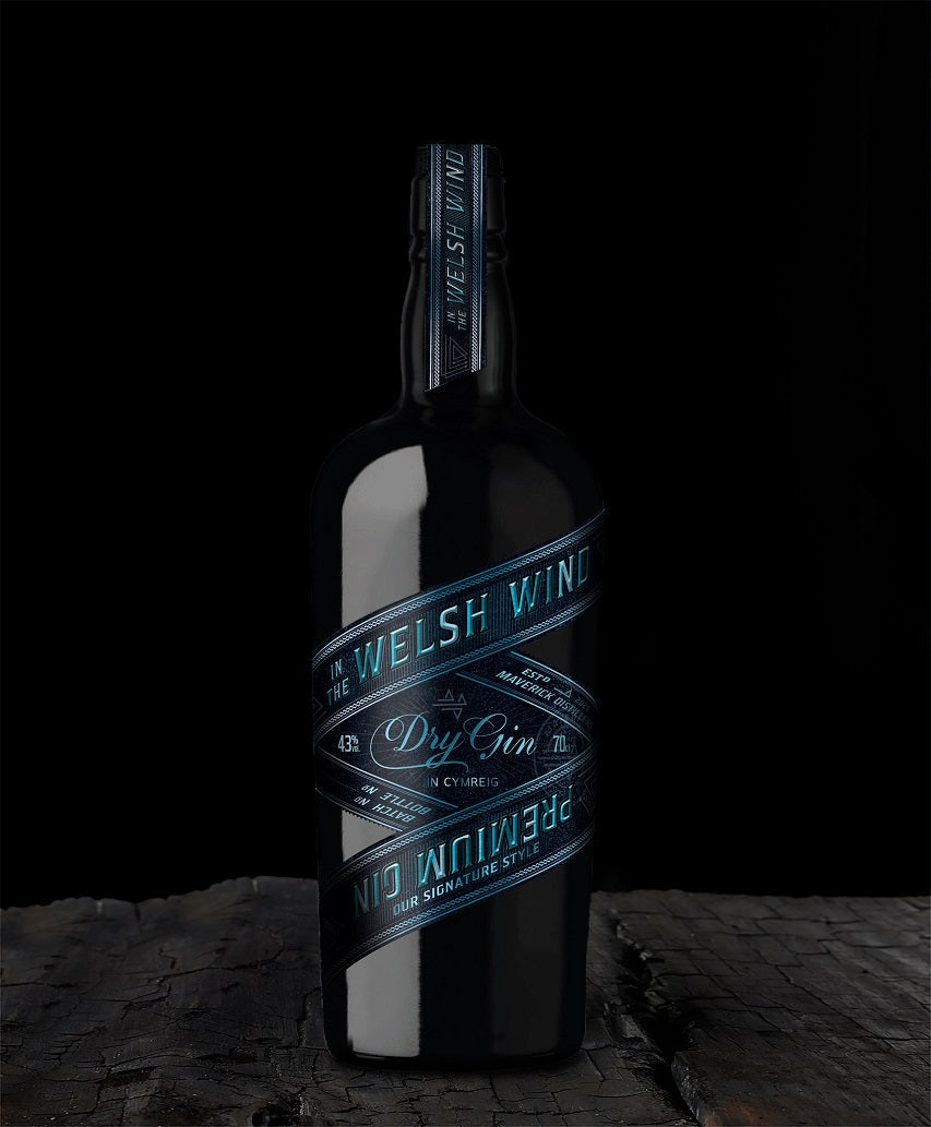 A bottle of In the Welsh Wind gin