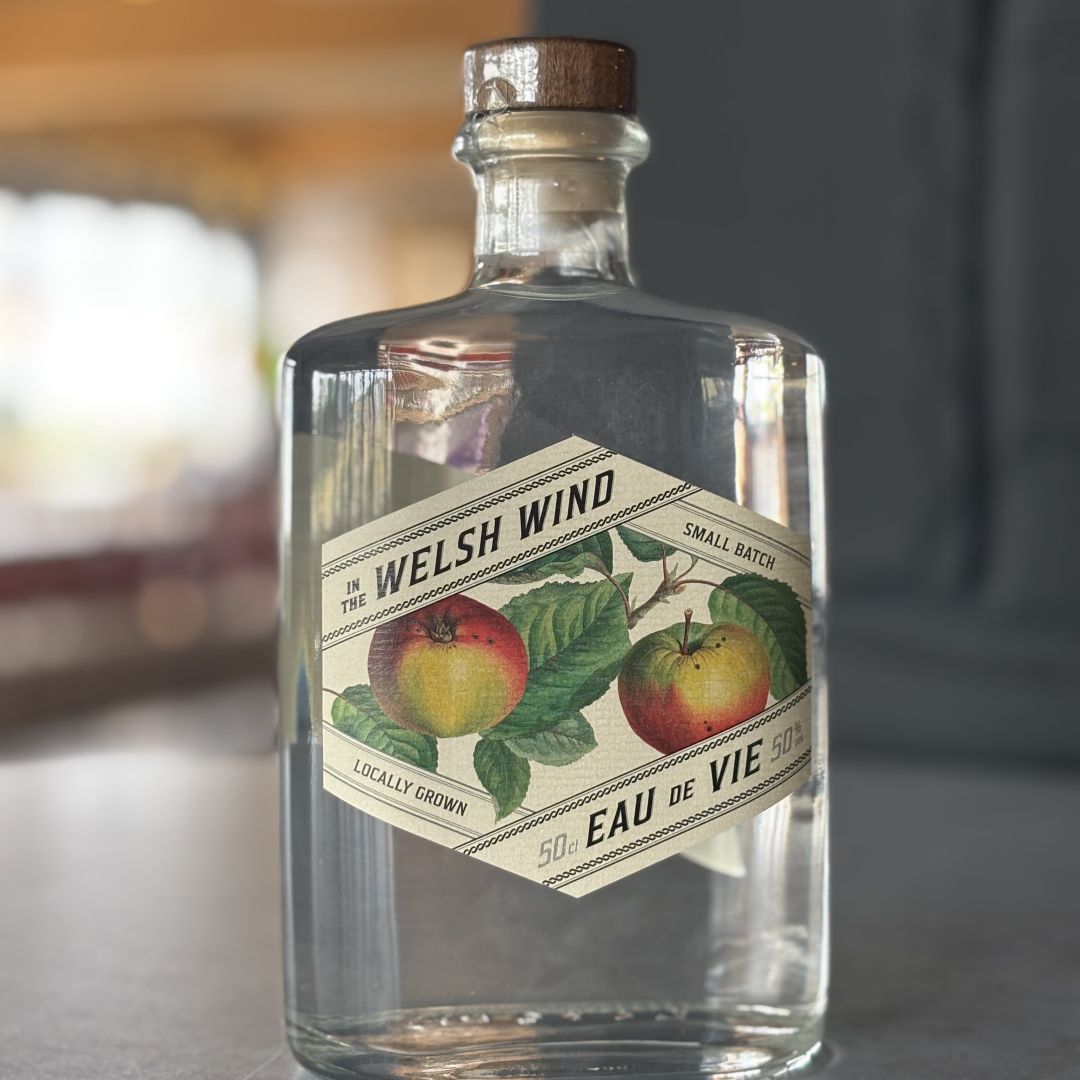 A bottle of In the Welsh Wind apple eau de vie