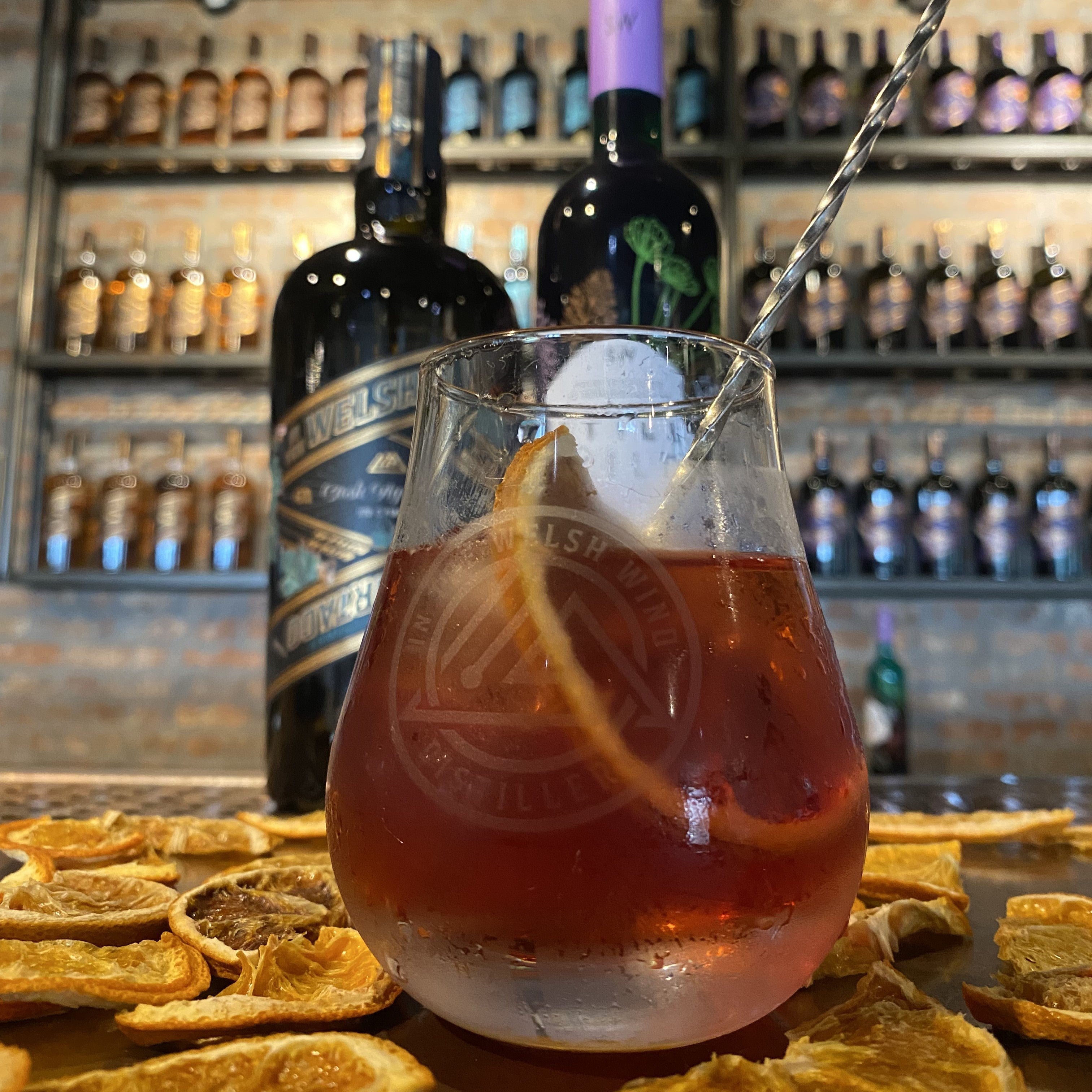 A Welsh Cask Negroni made with In the Welsh Wind spirits