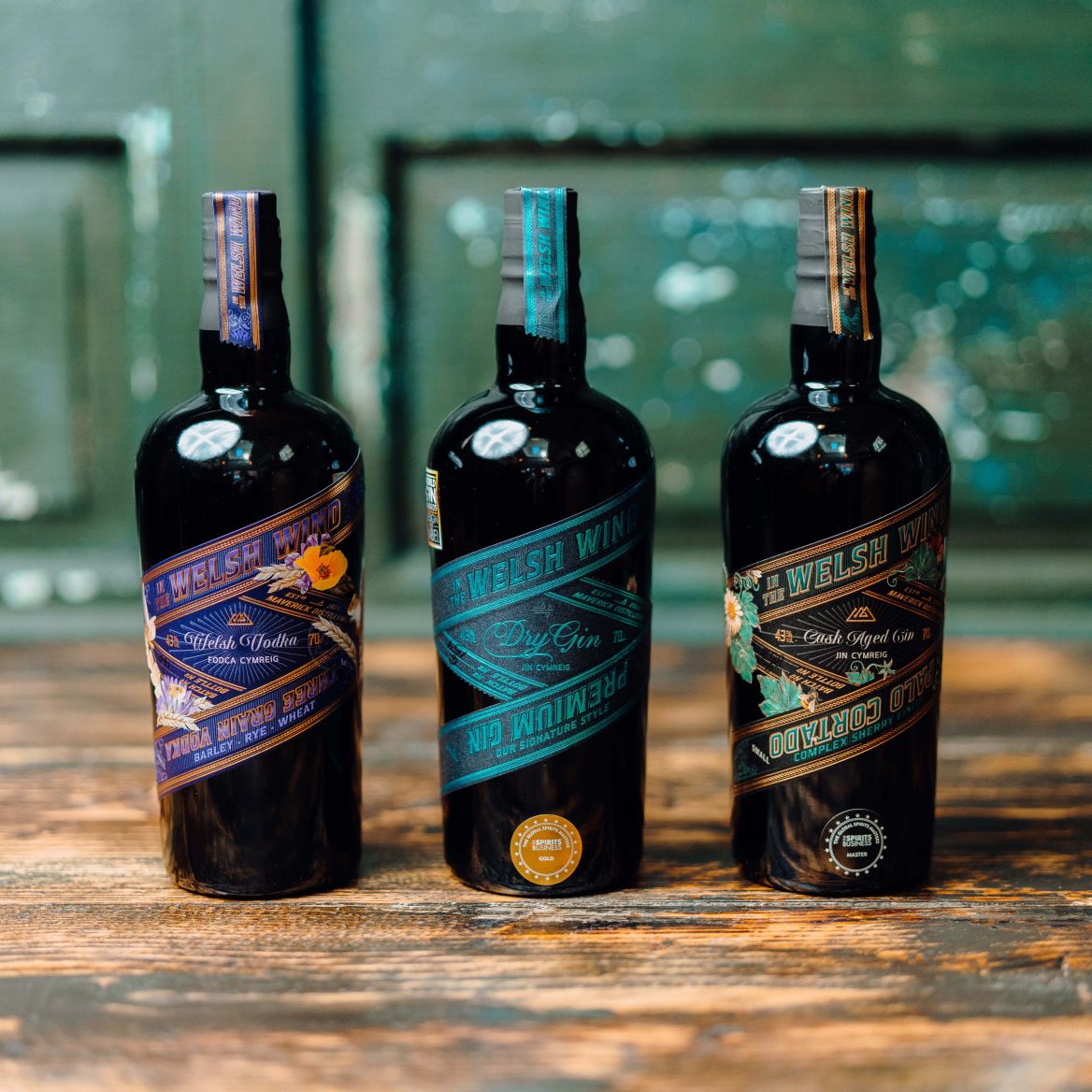 The In the Welsh Wind range of gin and vodka bottles