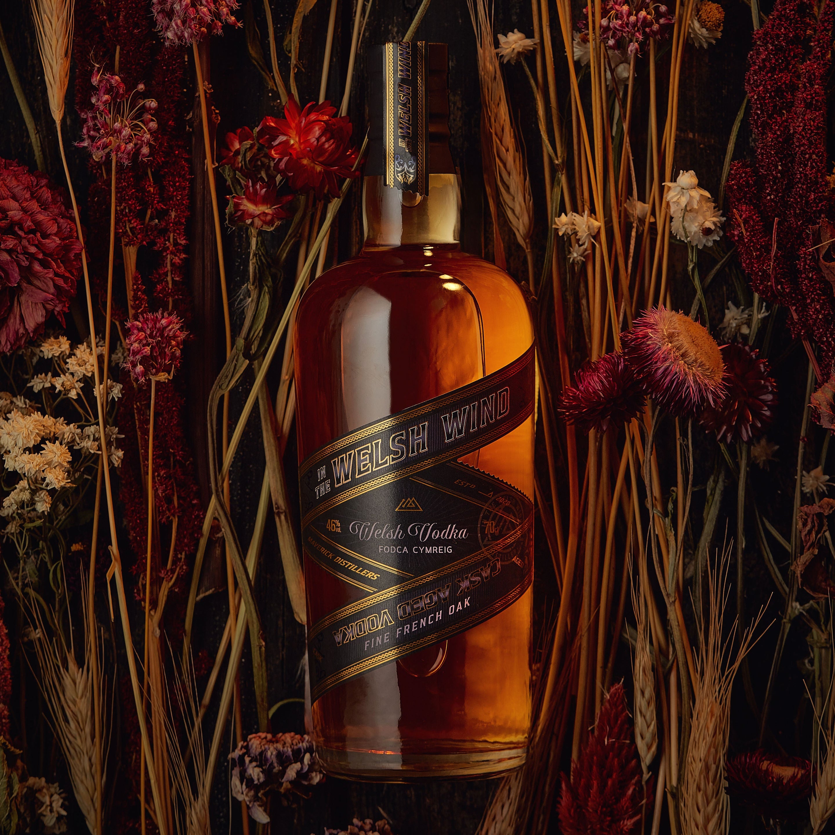 Bottle of limited edition cask-aged Welsh vodka by In the Welsh Wind