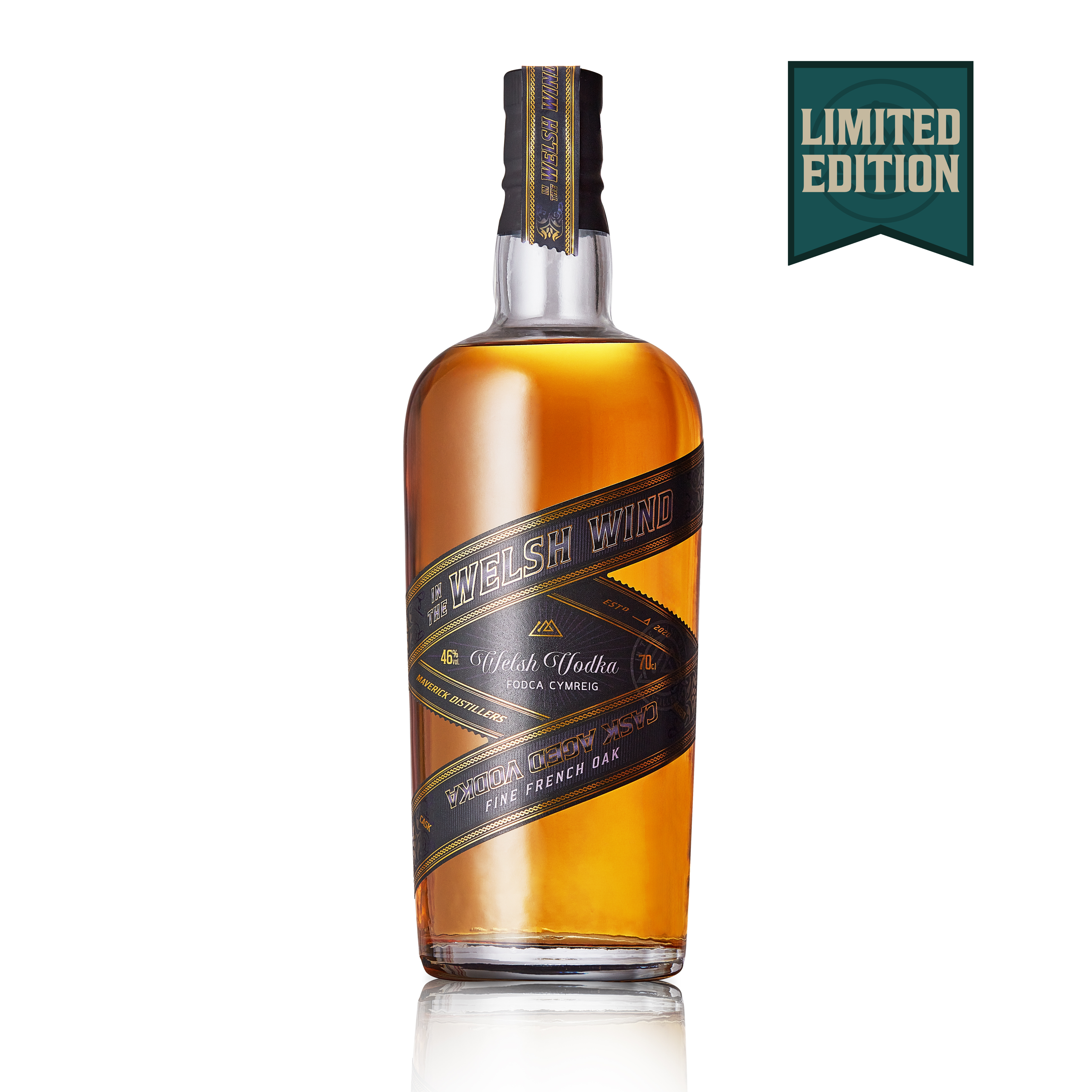 Bottle of limited edition cask-aged Welsh vodka by In the Welsh Wind