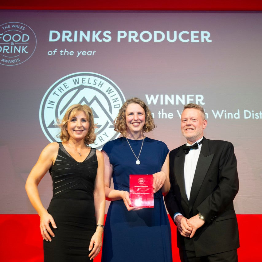 Ellen Wakelam of In the Welsh Wind Distillery receives Drinks Producer of the Year award at the Wales Food and Drink Awards  2024