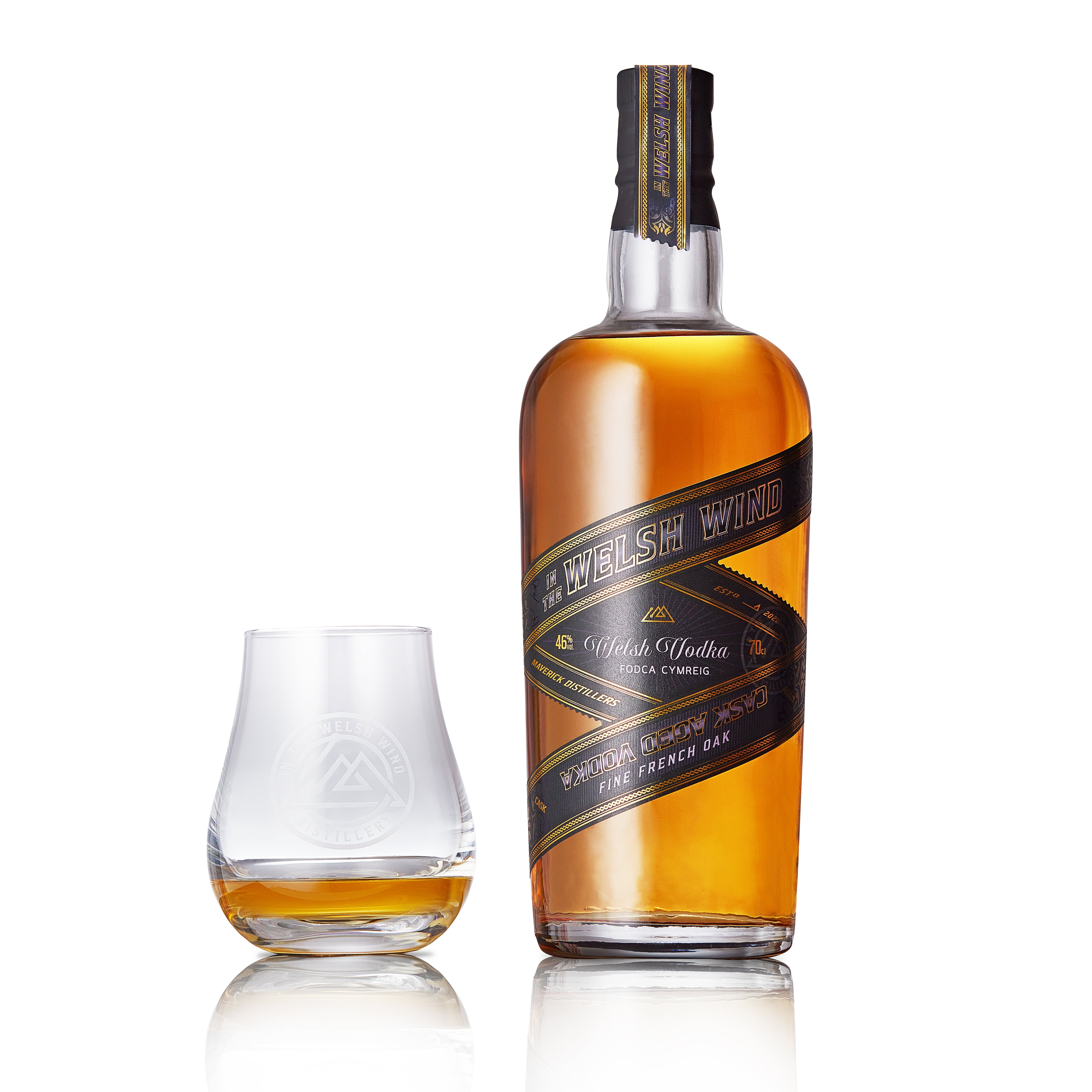 Bottle of limited edition cask-aged Welsh vodka by In the Welsh Wind