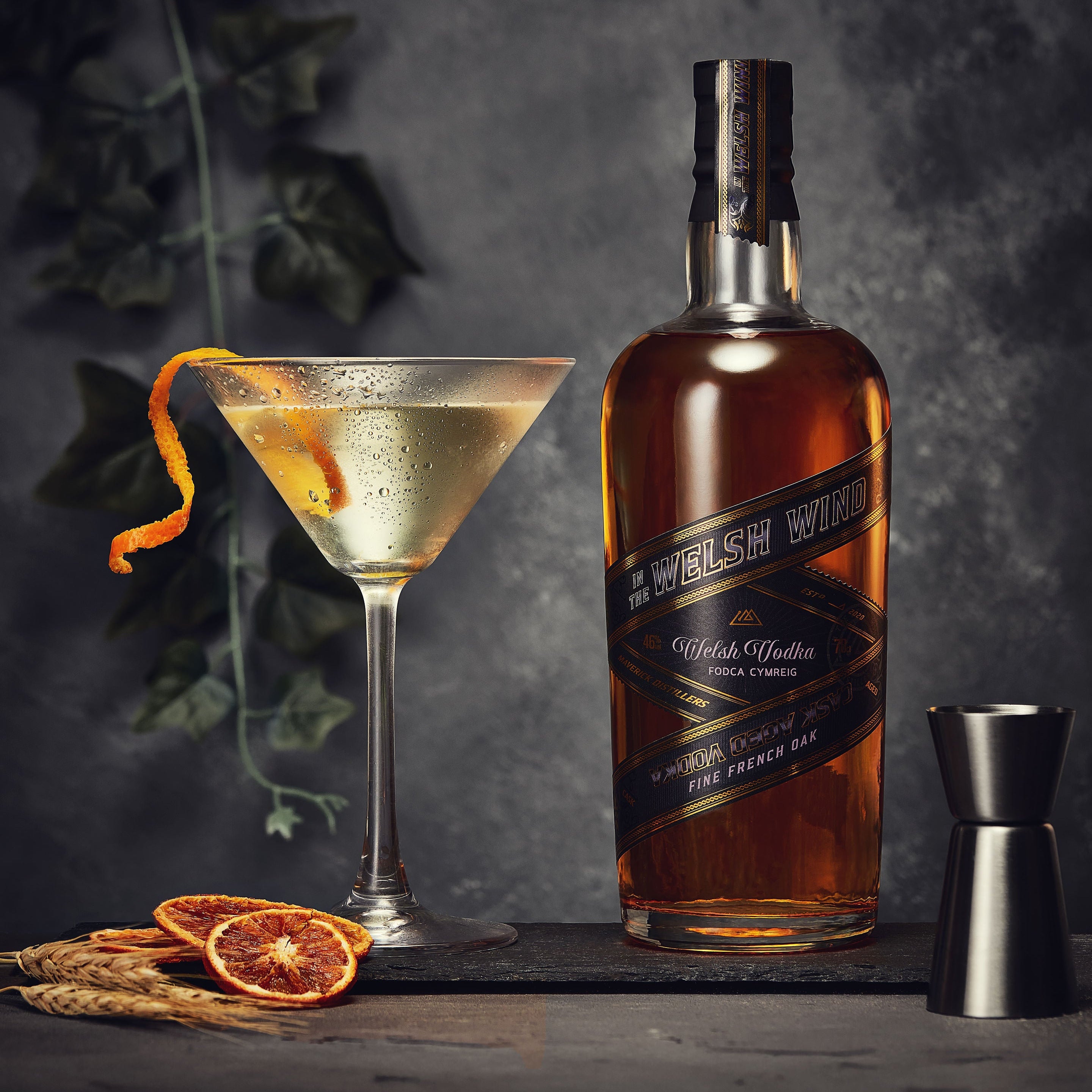 Bottle of limited edition cask-aged Welsh vodka by In the Welsh Wind